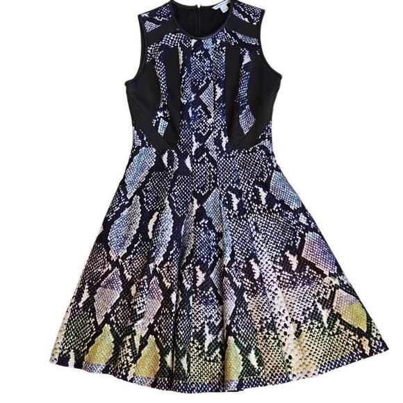 Diane von Furstenberg Womens Snakeskin Print Fit & Flare Dress Multicolor Size 6 - Picture 1 of 12